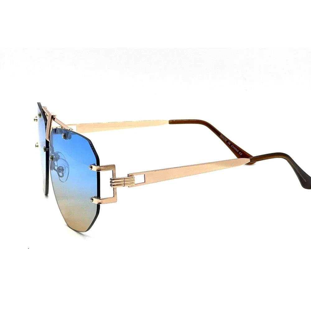 Oversized Retro Modern‎ Shield Style SUN GLASSES Classy Elegant Large Gold Frame